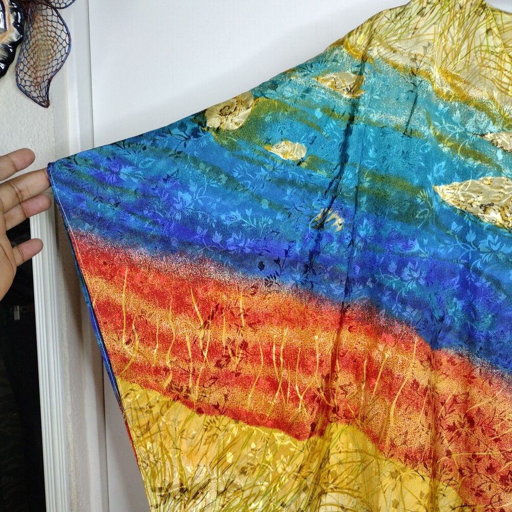 Winlar Satin Kaftan Mumu House Dress Sz One Size Colorful Seashell Beach Coastal - Picture 2 of 6